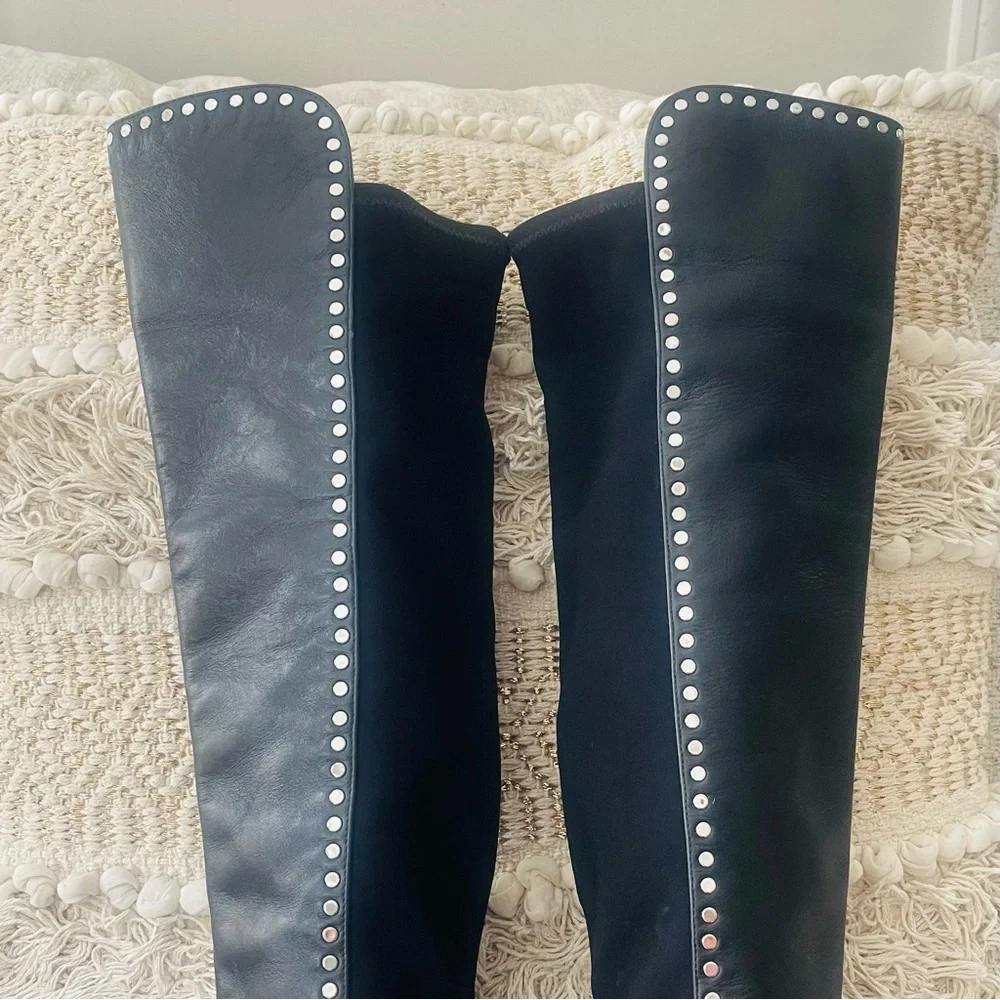 LIMITED EDITION STUART WEITZMAN 5050 Lift Studs Lug Over The Knee  Boots Black 8